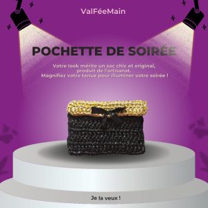 pochette simili cuir 22 x 16 cm noir et or